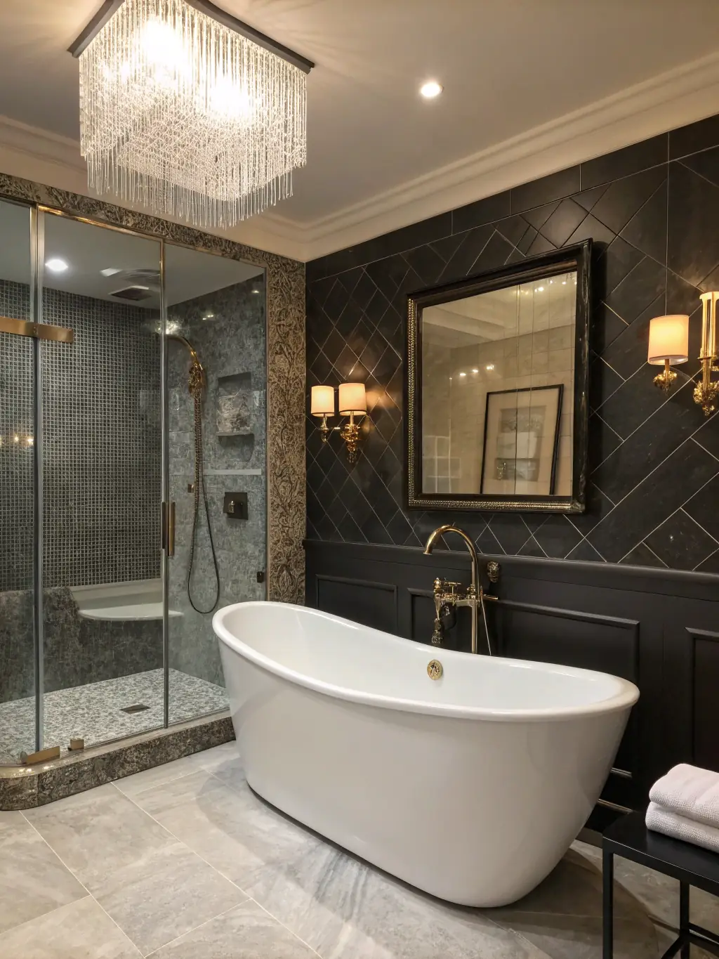 A luxurious bathroom with high-end finishes and modern fixtures, reflecting the quality of Interior Design's work.
